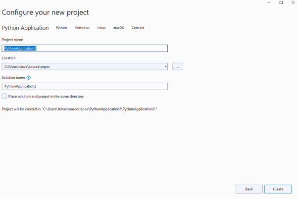 Configure new project window