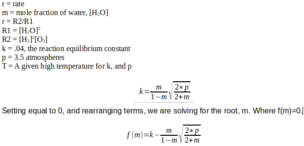 Water vapor equilibrium equation for reaction rate.